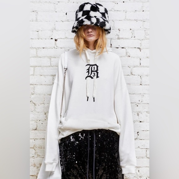 R13 logo hoodie. Color ecru. Size Large - Picture 1 of 8
